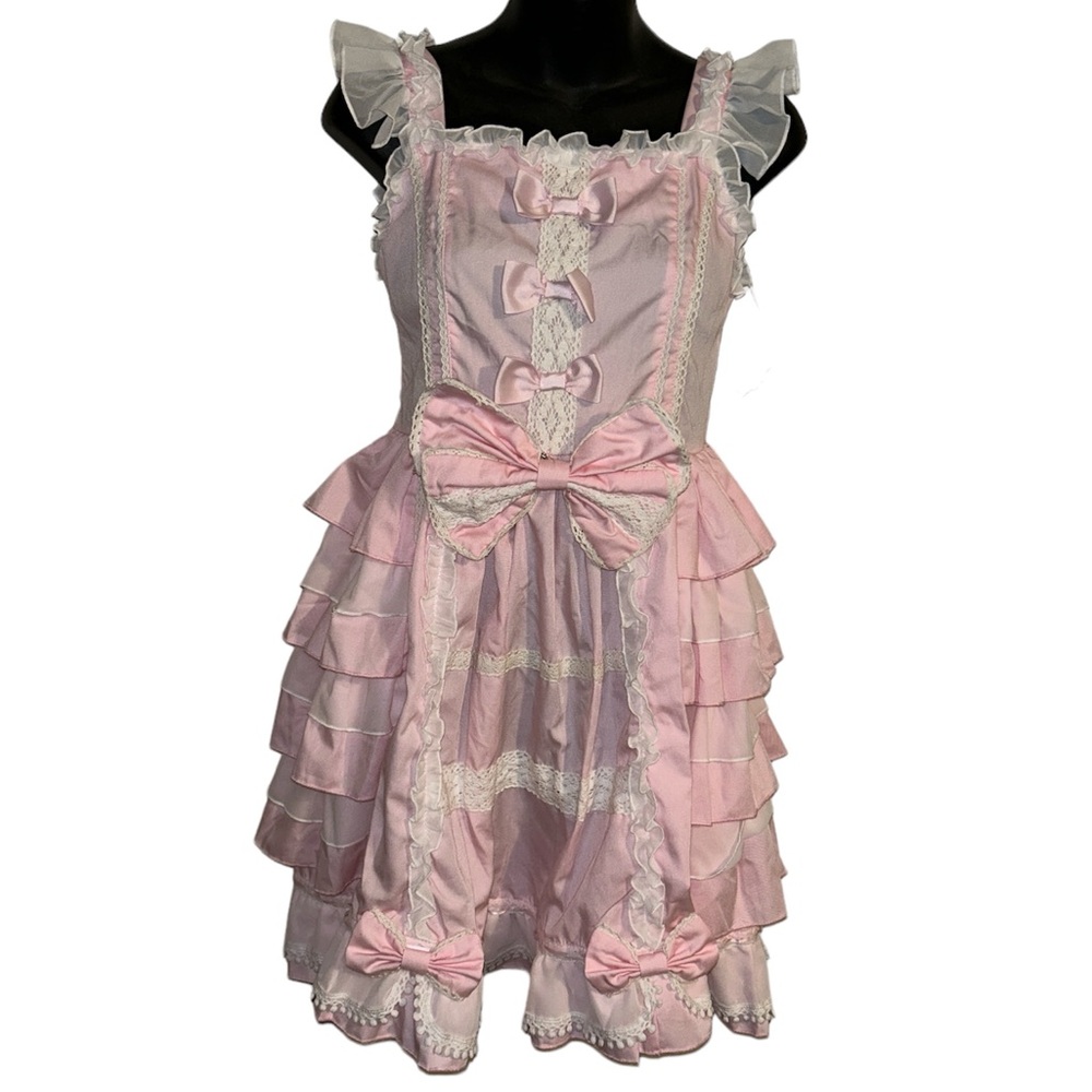 Pink Ruffle Bow Mini Dress - Romantic Sleeveless Lace Trim